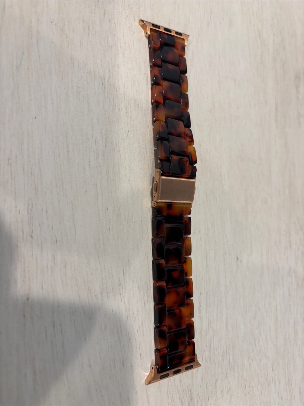 Tortoiseshell Resin Link Watch Band - Rose Gold Clasp